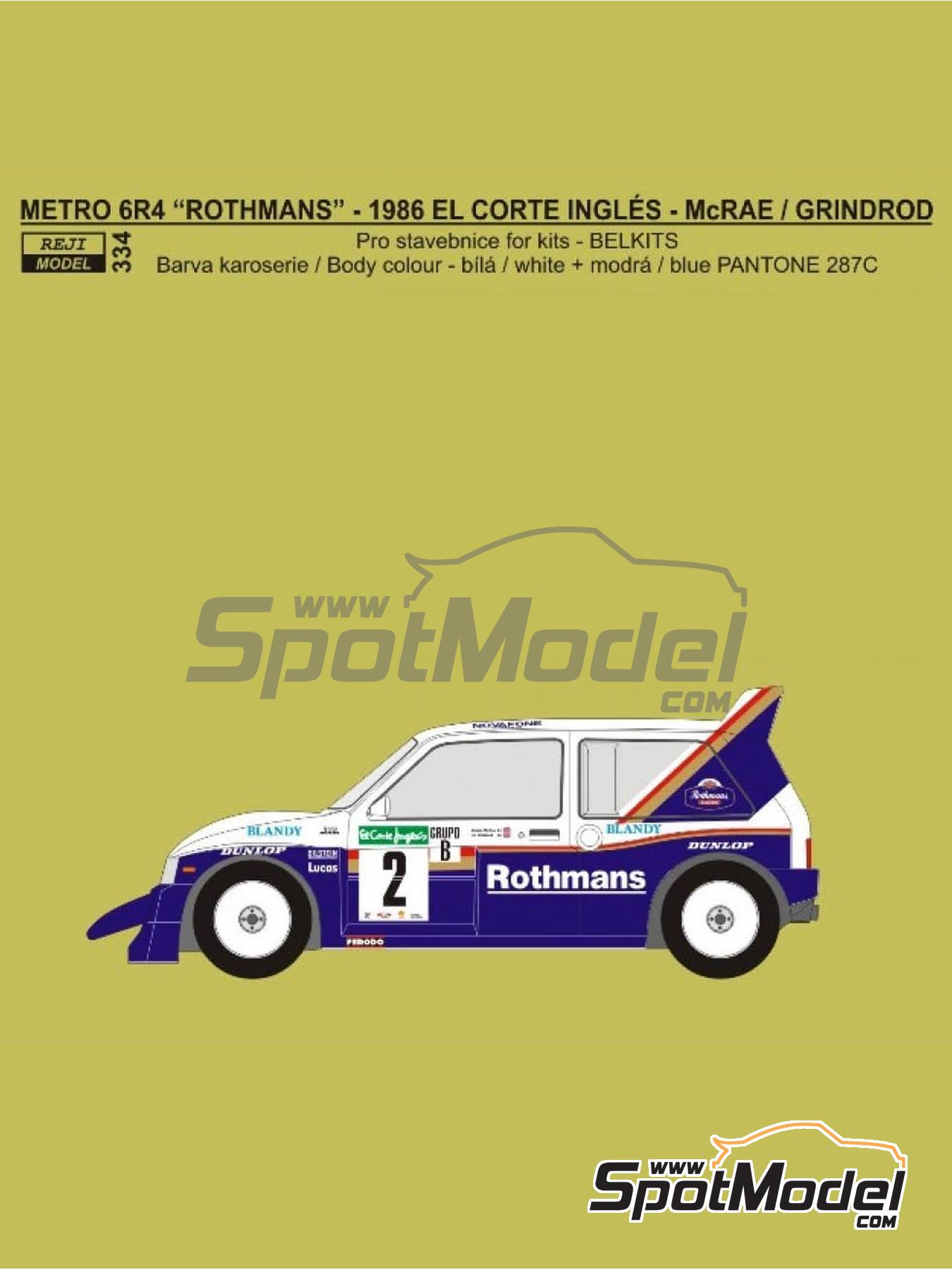 Reji Model 334 Marking livery 1 24 scale MG Metro 6R4 sponsored by Rothmans Racing 2 Jimmy McRae GB Ian Grindrod GB El Corte Ingles Rally Islas Canarias